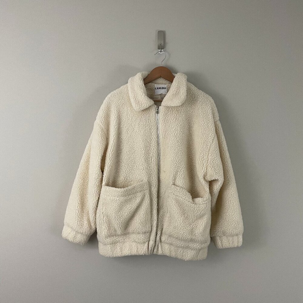 I AM GIA Pixie Cream Oversized Full Zip Teddy Jacket Size Small